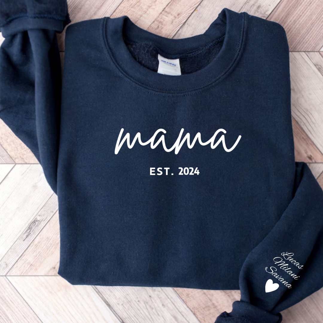 Personalized Mama Sweatshirt with Names on Sleeves - Gifting Headquarters Personalized Mama Sweatshirt with Names on Sleeves Gifting Headquarters Navy / S AnywherePOD