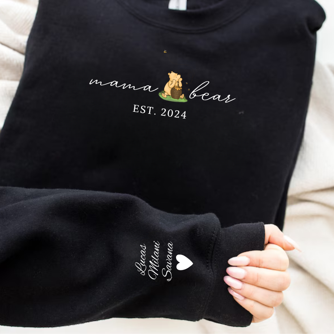 Mama Bear Sweatshirt- Name On Sleeve - Gifting Headquarters Mama Bear Sweatshirt- Name On Sleeve Gifting Headquarters Black / S AnywherePOD