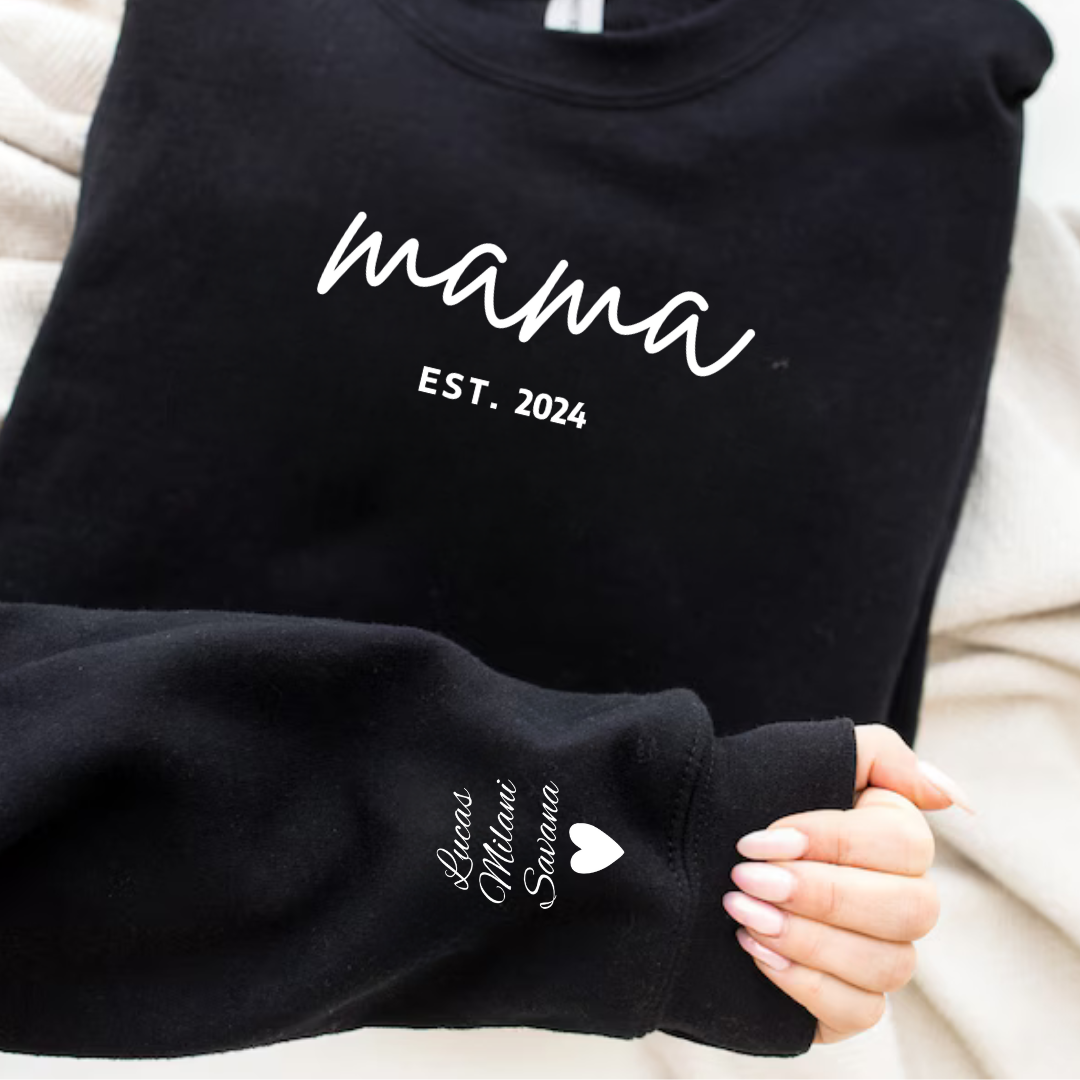 Personalized Mama Sweatshirt with Names on Sleeves - Gifting Headquarters Personalized Mama Sweatshirt with Names on Sleeves Gifting Headquarters Black / S AnywherePOD