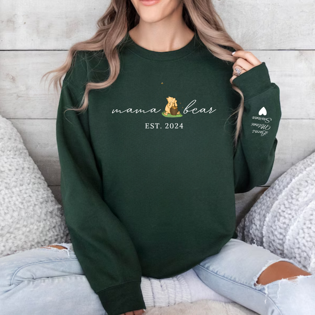 Mama Bear Sweatshirt- Name On Sleeve - Gifting Headquarters Mama Bear Sweatshirt- Name On Sleeve Gifting Headquarters Forest Green / S AnywherePOD