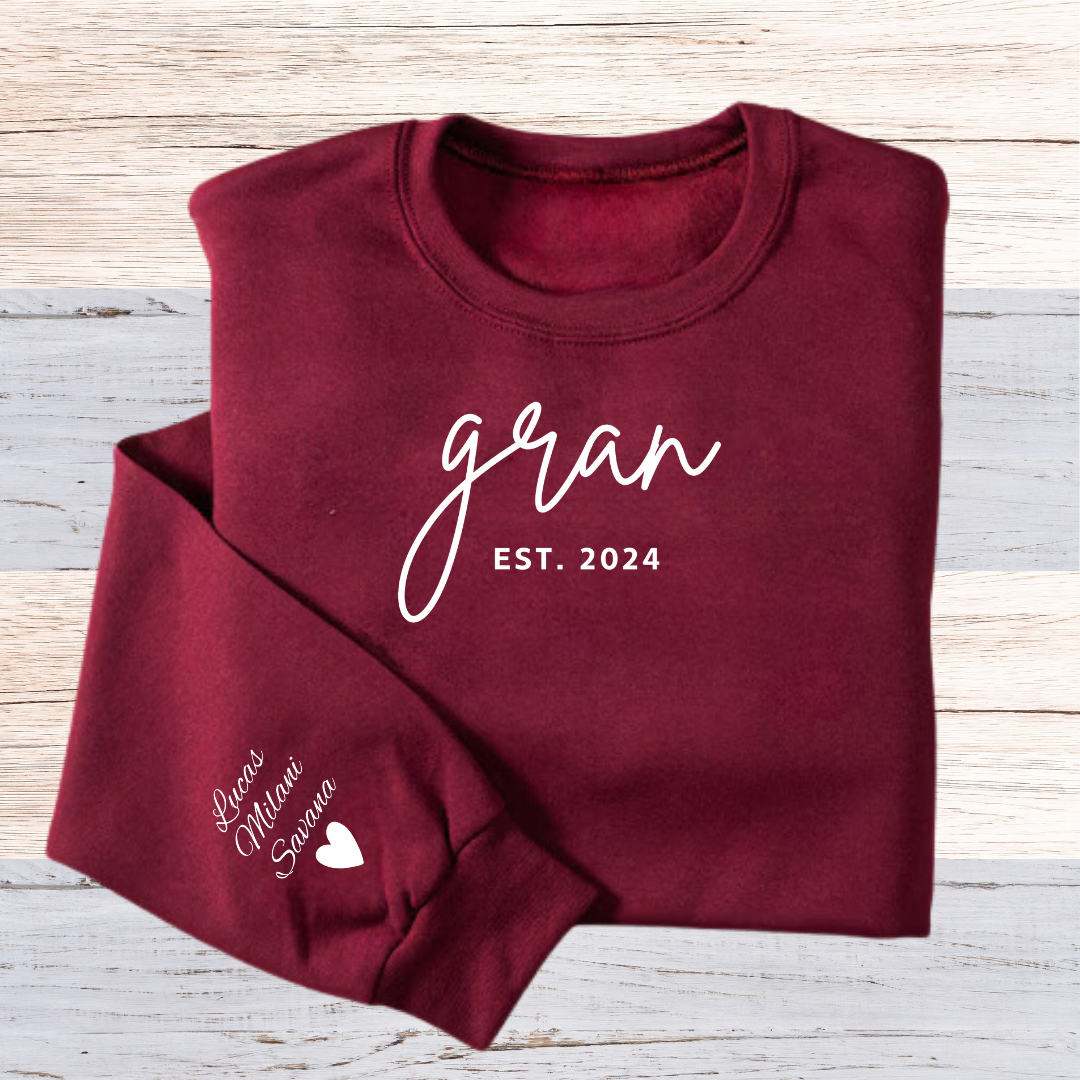 Personalized Grandma Sweatshirt | Grandchildren Name on Sleeves - Gifting Headquarters Personalized Grandma Sweatshirt | Grandchildren Name on Sleeves Gifting Headquarters Maroon / S AnywherePOD