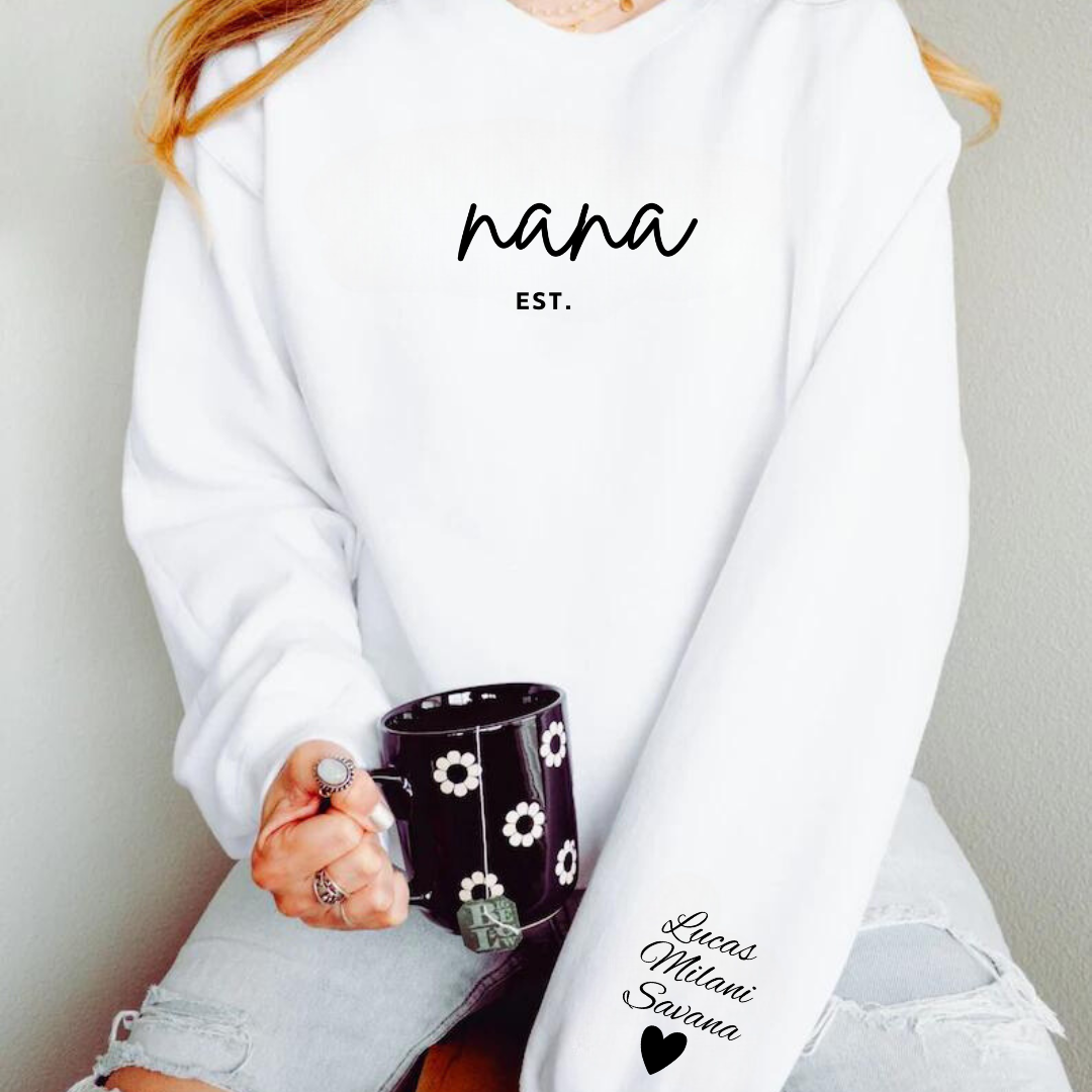 Personalized Grandma Sweatshirt | Grandchildren Name on Sleeves - Gifting Headquarters Personalized Grandma Sweatshirt | Grandchildren Name on Sleeves Gifting Headquarters White / S AnywherePOD