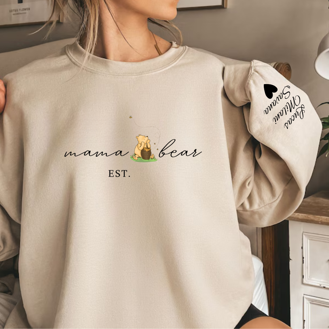 Mama Bear Sweatshirt- Name On Sleeve - Gifting Headquarters Mama Bear Sweatshirt- Name On Sleeve Gifting Headquarters Sand / S AnywherePOD