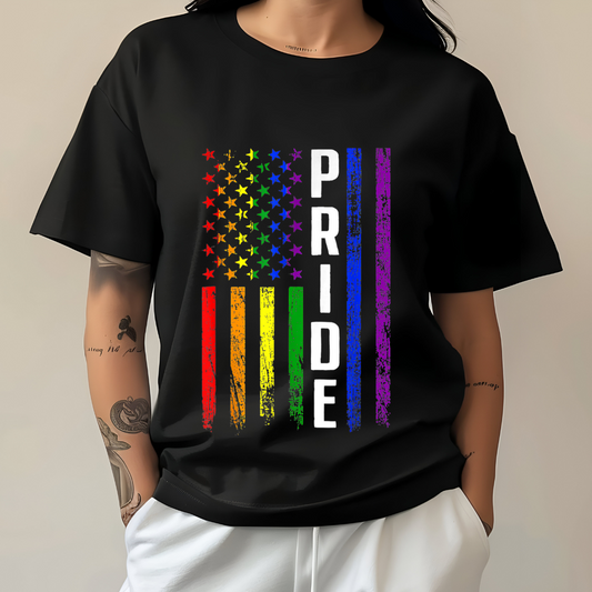 Pride T-shirt on Black Tee, Flag, rainbow clothing,