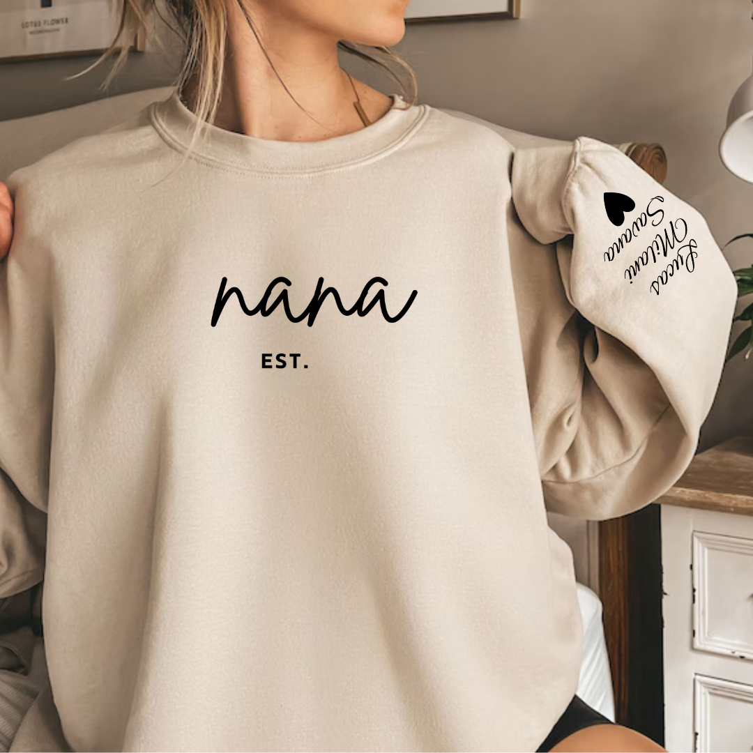 Personalized Grandma Sweatshirt | Grandchildren Name on Sleeves - Gifting Headquarters Personalized Grandma Sweatshirt | Grandchildren Name on Sleeves Gifting Headquarters Sand / S AnywherePOD