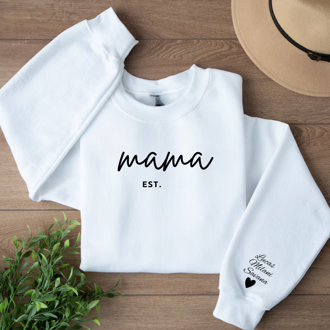 Personalized Mama Sweatshirt with Names on Sleeves - Gifting Headquarters Personalized Mama Sweatshirt with Names on Sleeves Gifting Headquarters White / S AnywherePOD