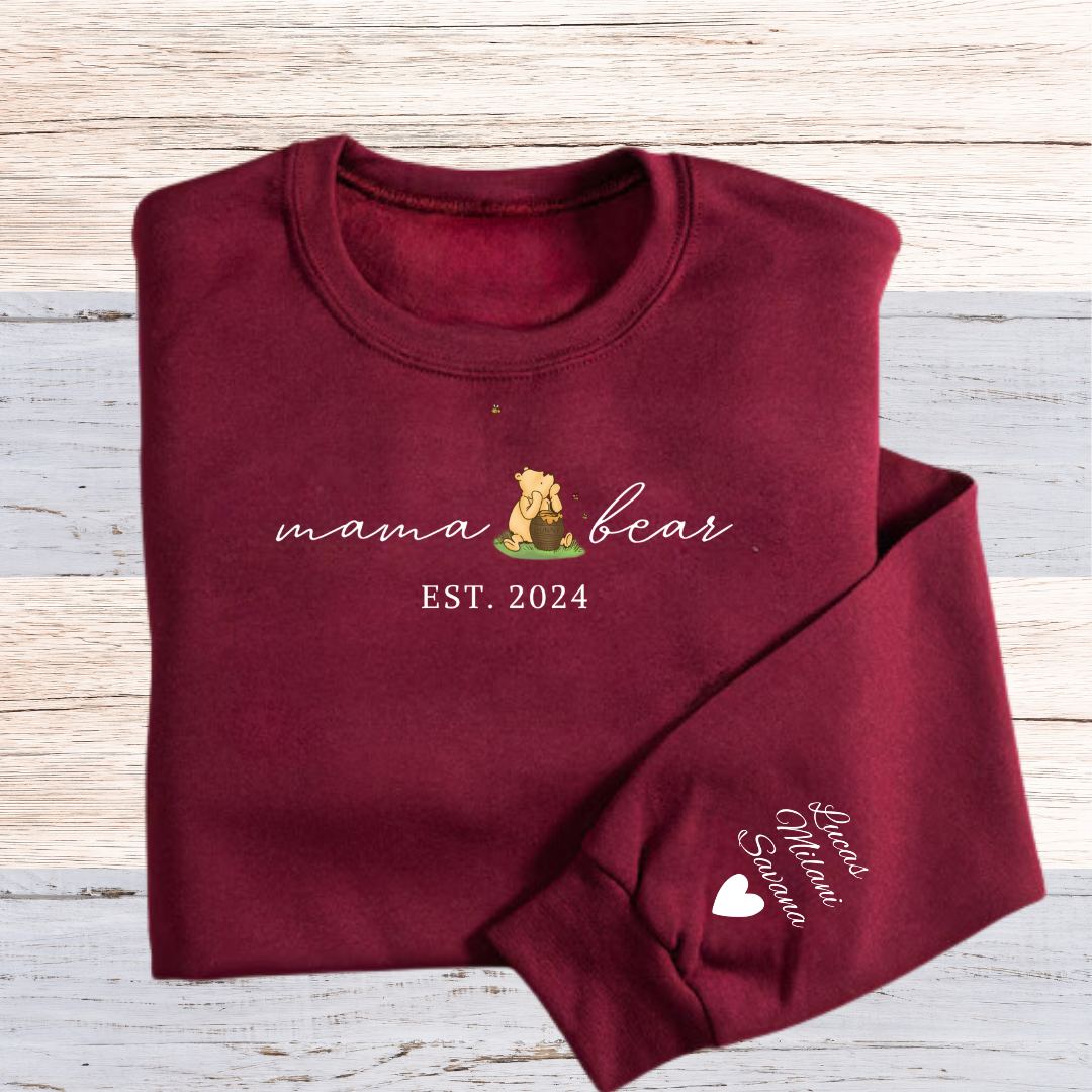 Mama Bear Sweatshirt | Name On Sleeve | Classic Pooh Bear