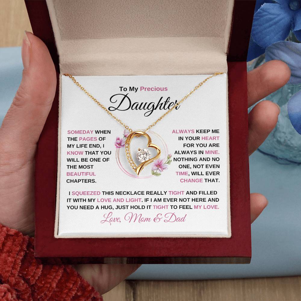 To My Precious Daughter | Always In My Heart | Love, Mom & Dad | Daughter Forever Love Necklace