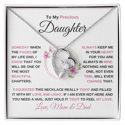 To My Precious Daughter | Always In My Heart | Love, Mom & Dad | Daughter Forever Love Necklace