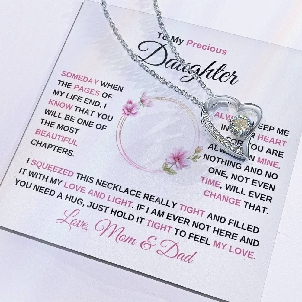 To My Precious Daughter | Always In My Heart | Love, Mom & Dad | Daughter Forever Love Necklace