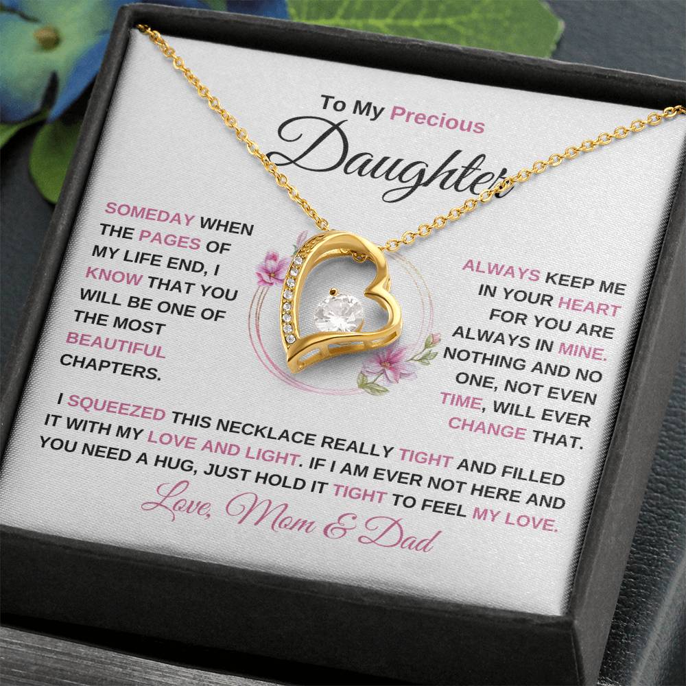 To My Precious Daughter | Always In My Heart | Love, Mom & Dad | Daughter Forever Love Necklace